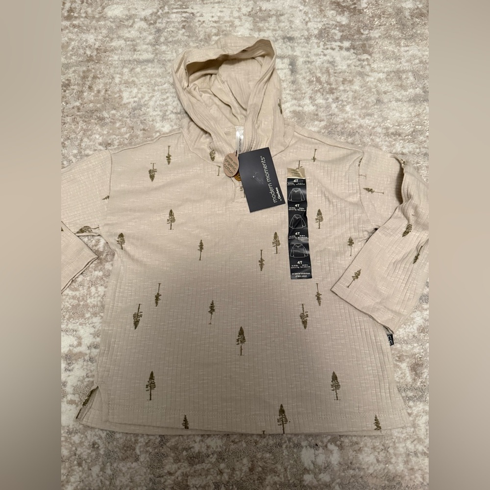 Modern Moments Neutral Hooded Tunic with Tree Print size 4T-NWT